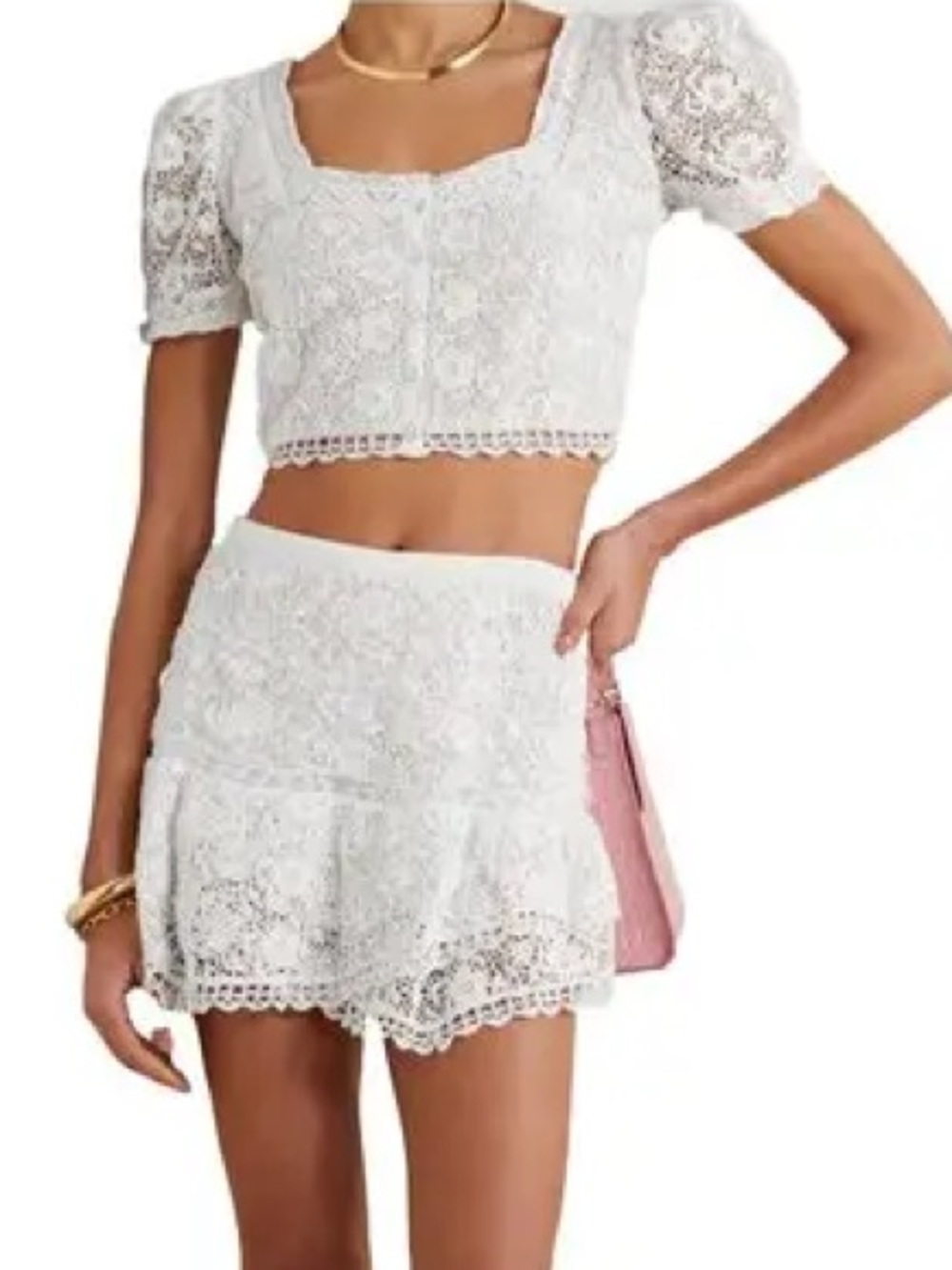 NWT LoveShackFancy Carmeline Lace Cropped Top in True White, Size 10